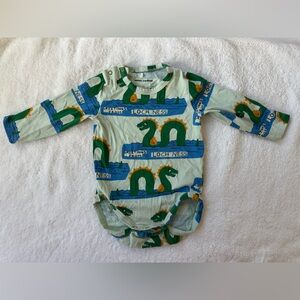 Mini Rodini Green and Blue Loch Ness Baby Onesie